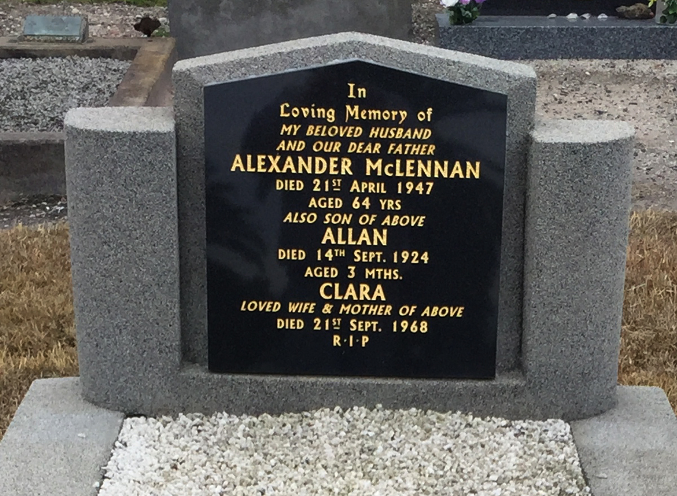 Photo of headstones/Alexander McLennan d 1947 hdstn Williamstown cem Vic